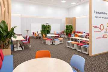 CuoreLab®, conceito de ambiente educacional colaborativo que combina design ergonômico, flexibilidade, elementos naturais, tecnologia e princípios de aprendizagem ativa.
